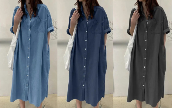 đ„â50 % Robe longue en jean coupe dĂ©contractĂ©e boutonnĂ©e devantđ€âš Robeâchemise pratique avec poches, style simple et intemporel