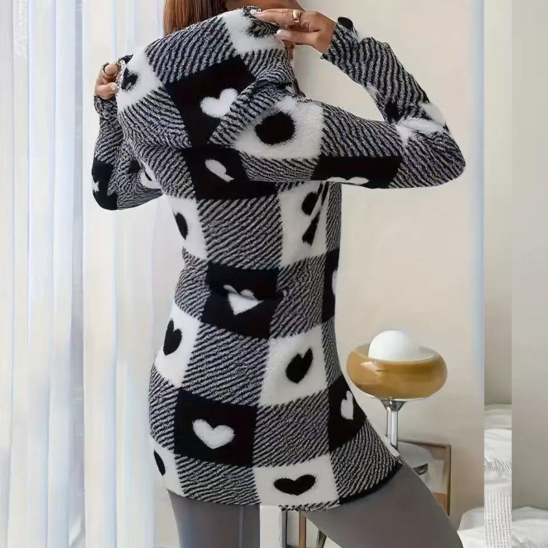 đ„Offres promotionnelles - Veste Ă capuche Ă carreaux avec fermeture Ă©clair pour femme