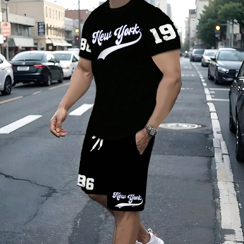 Ensemble tee-shirt imprimé et short d'été pour homme