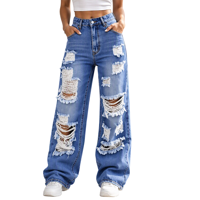 đ Denim Audacieux | Jean Femme Large DĂ©chirĂ© Ă Taille Haute
