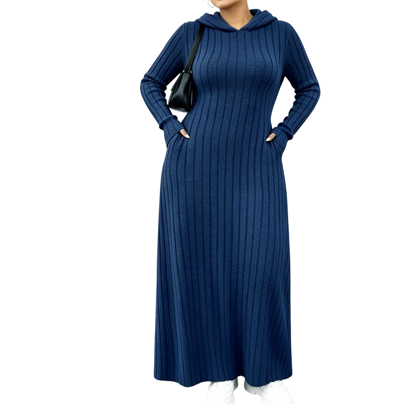 Robe à capuche décontractée en maille côtelée pour femme