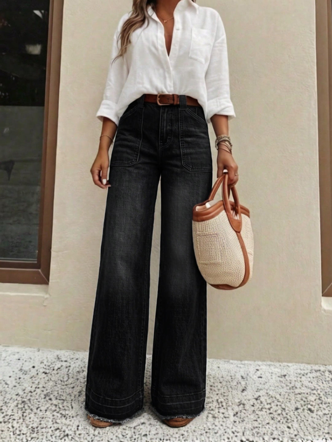 👖 50% DE RÉDUCTION 🌸 Jean droit stretch femme taille haute – Denim confortable & coupe flatteuse – Idéal pour un look casual ou chic au quotidien – bouge avec vous toute la journée ✨🌿