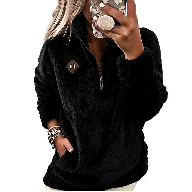 🔥 -50 % | ☁️ Sweat Demi-Zip Oversize Femme – Douceur, Chaleur & Confort