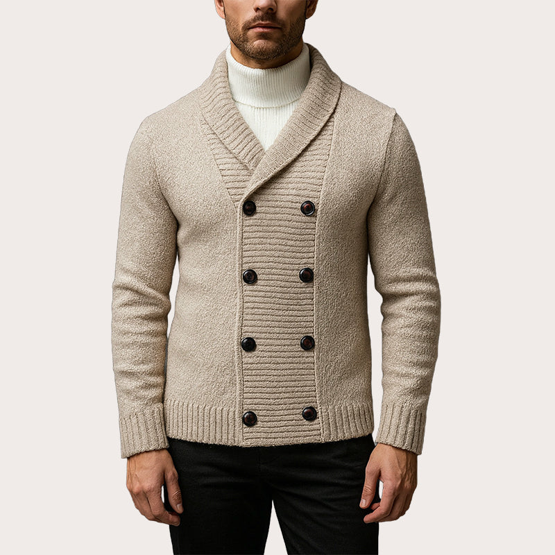 Cardigan en maille pour homme, col châle, double boutonnage