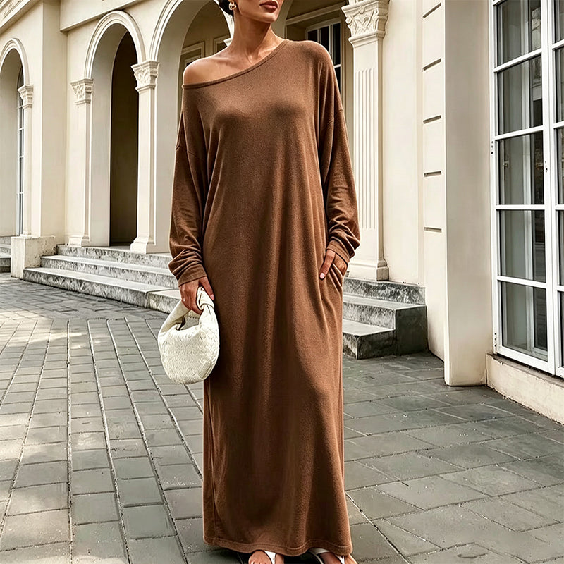 Robe maxi femme à manches longues et col bardot