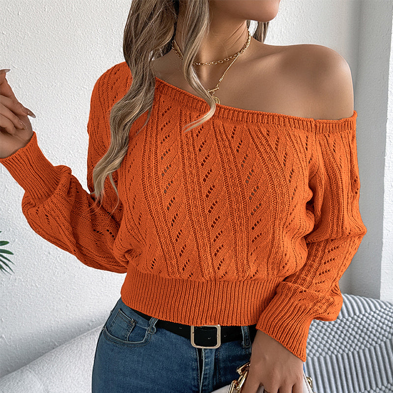 Pull en maille court épaules dénudées pour femme