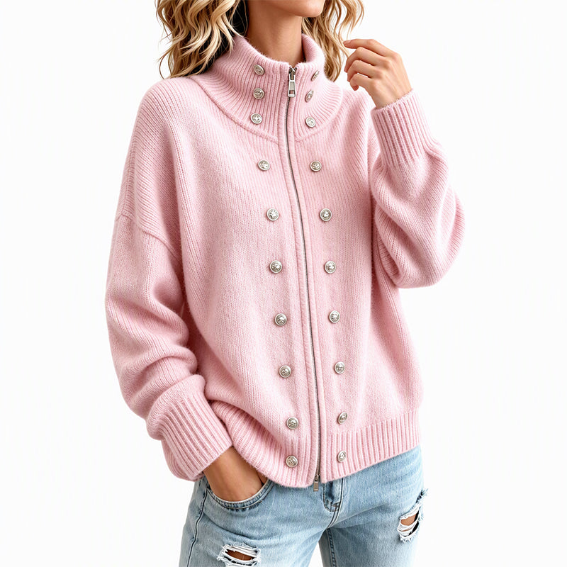 ⏳Liquidation totale⏳Cardigan en tricot à col montant et double boutonnage pour femmes