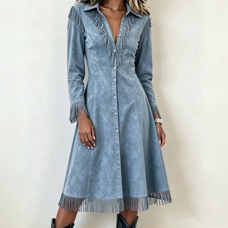 👜 -50 % sur toute la mode femme ! ✨Robe à franges vintage à manches longues pour femmes