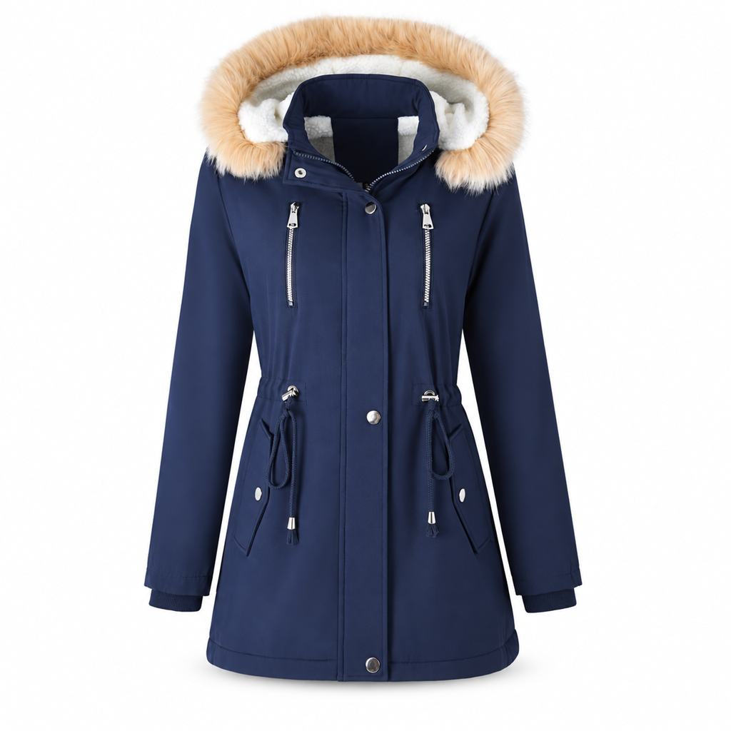✨ Ce manteau parka d’hiver pour femme avec capuche en fausse fourrure mise sur une taille réglable et une allure facile à porter ❄️
