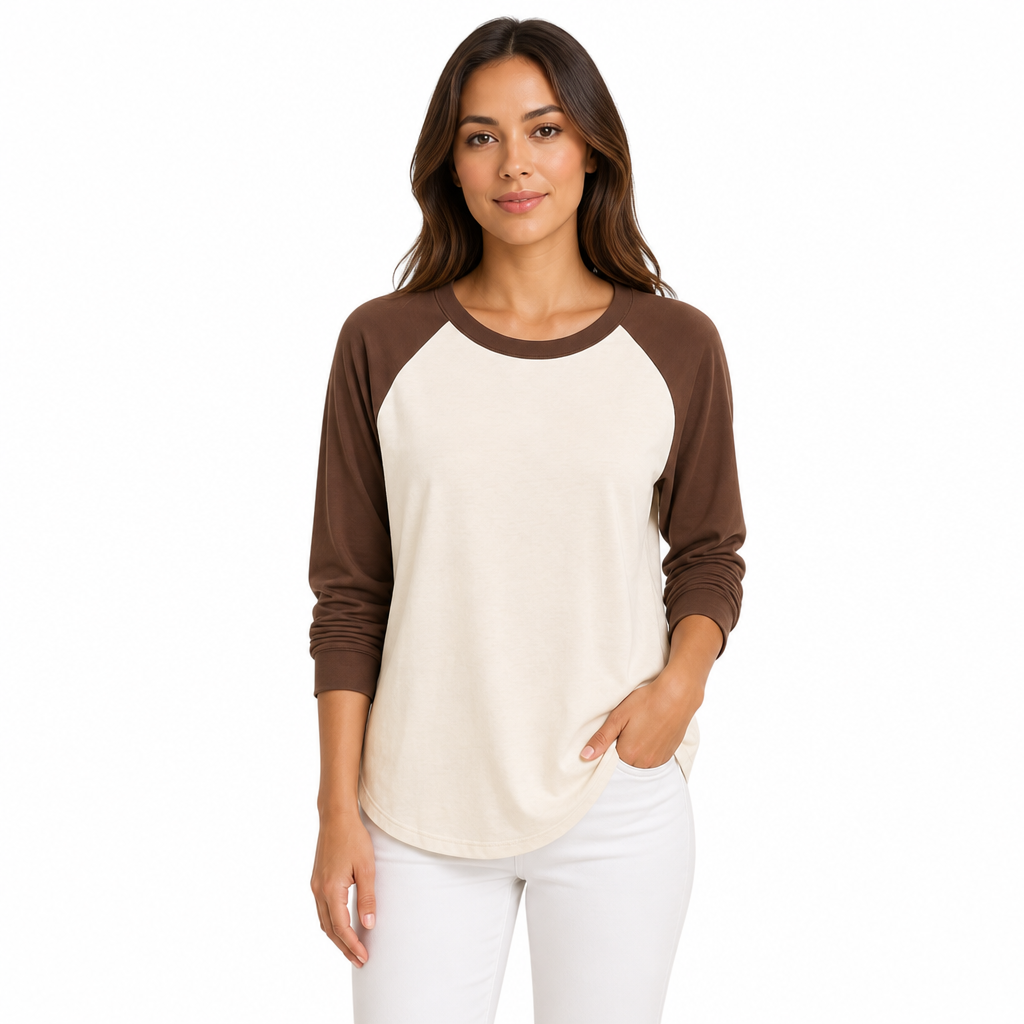 ✨ T-shirt femme à manches longues et col rond, color-block : facile à porter au quotidien 👕