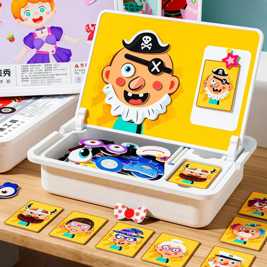 Boîte à puzzle magnétique pour enfants avec jeu et planche à dessi