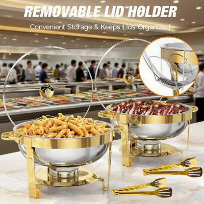 Ensemble de buffet en acier inoxydable 5QT avec support pour bidon de combustible, chauffe-plat doré pour les fêtes