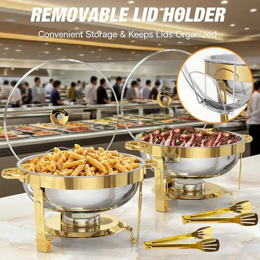 Ensemble de buffet en acier inoxydable 5QT avec support pour bidon de combustible, chauffe-plat doré pour les fêtes