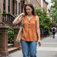 Gilet sans manches en coton et lin à col en V pour femme