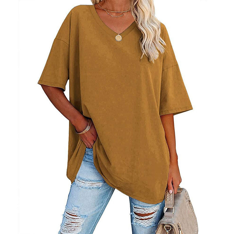 👚 PROMO LIMITÉE 50% DE RÉDUCTION ! 💥 T-Shirt Femme Col V – Coton Premium, Coupe Ample, Bas Évasé ✨