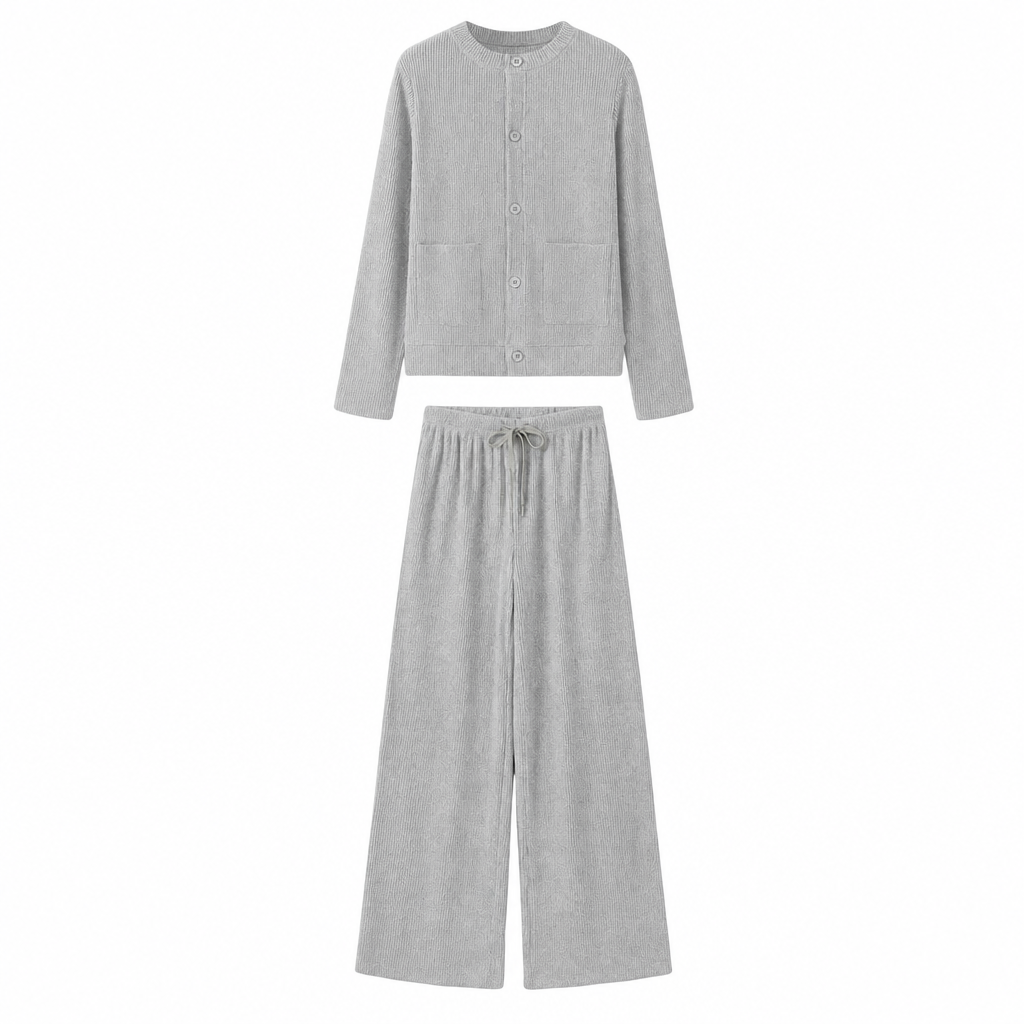 Ensemble décontracté pour femme composé d'un cardigan en maille et d'un pantalon large