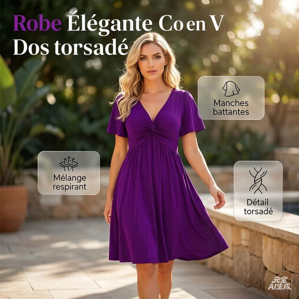 👗✨ PROMO LIMITÉE 50% ! Robe Femme en V à Devant Bouclé – Tissu Fluide Doux, Poches Latérales, Coupe Large, 4 Couleurs, Taille XL-5XL, Parfaite pour Toutes Occasions 🌺