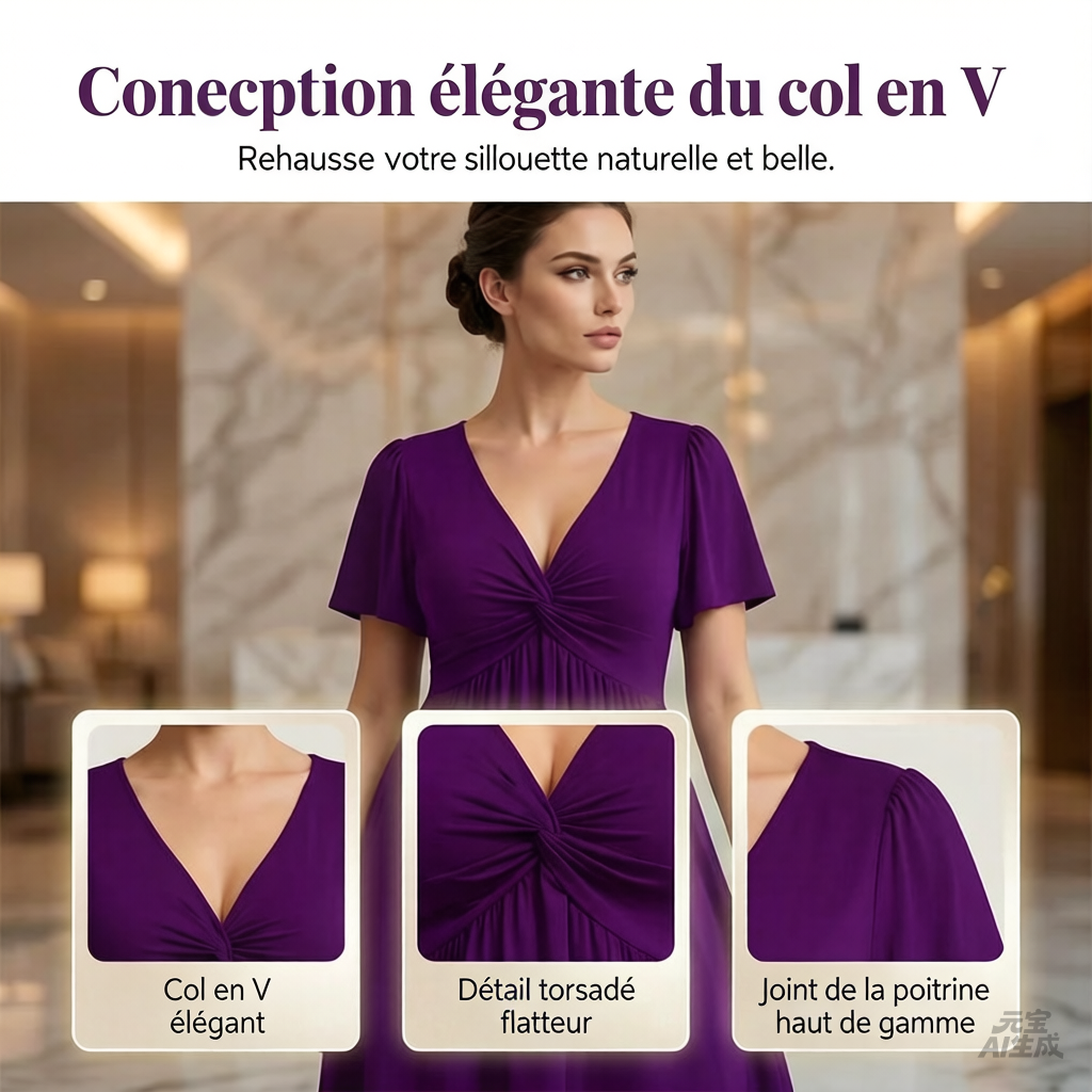 👗✨ PROMO LIMITÉE 50% ! Robe Femme en V à Devant Bouclé – Tissu Fluide Doux, Poches Latérales, Coupe Large, 4 Couleurs, Taille XL-5XL, Parfaite pour Toutes Occasions 🌺