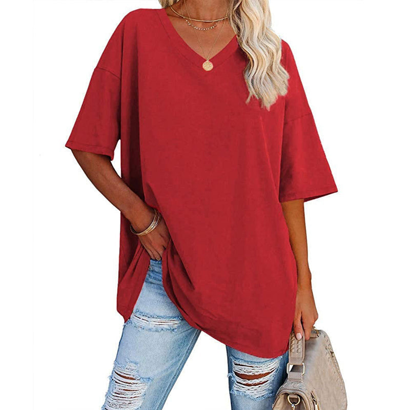 👚 PROMO LIMITÉE 50% DE RÉDUCTION ! 💥 T-Shirt Femme Col V – Coton Premium, Coupe Ample, Bas Évasé ✨