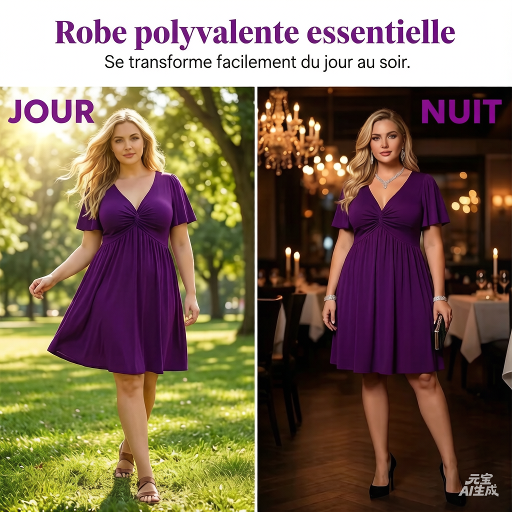 👗✨ PROMO LIMITÉE 50% ! Robe Femme en V à Devant Bouclé – Tissu Fluide Doux, Poches Latérales, Coupe Large, 4 Couleurs, Taille XL-5XL, Parfaite pour Toutes Occasions 🌺