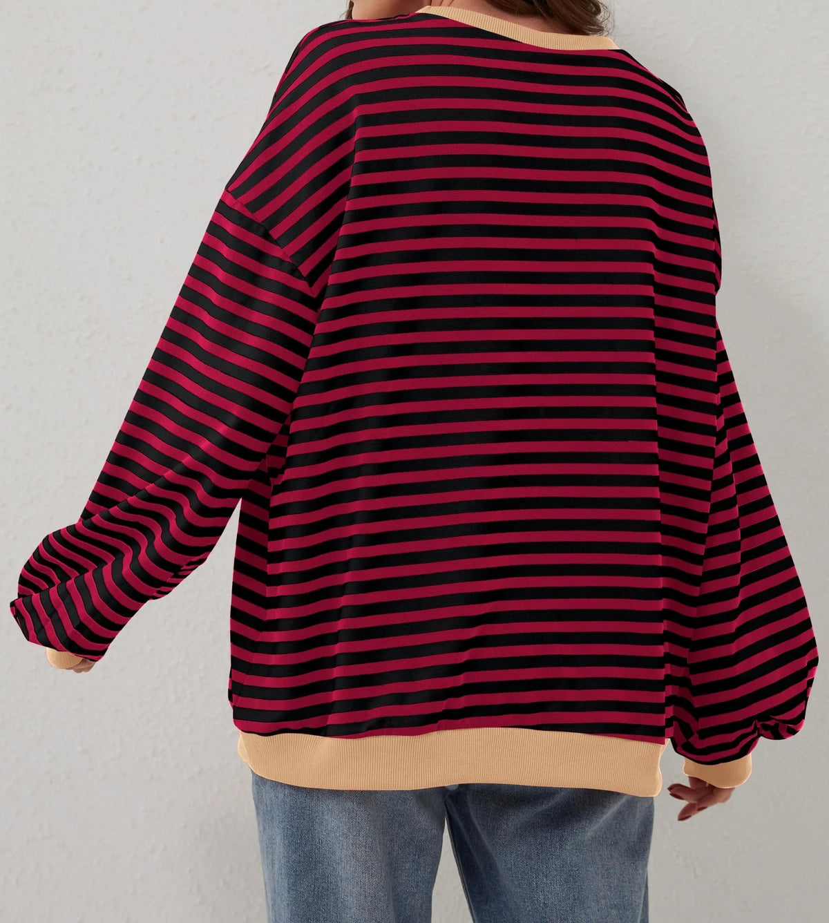 🔥50% de réduction😲 - T-shirt à manches longues et col rond rayé à la mode pour femmes