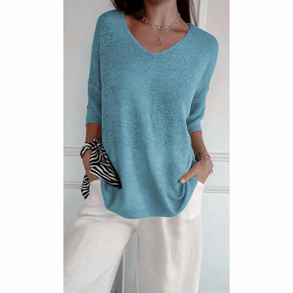 💖Soldes limitées 50 % de réduction💖Haut en tricot uni à col en V