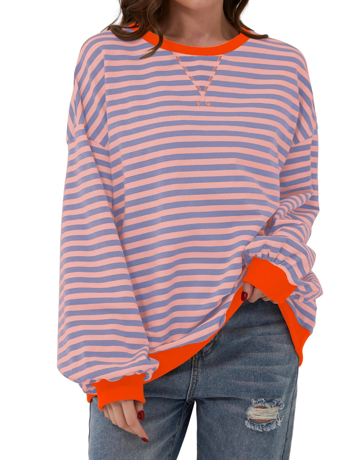 🔥50% de réduction😲 - T-shirt à manches longues et col rond rayé à la mode pour femmes