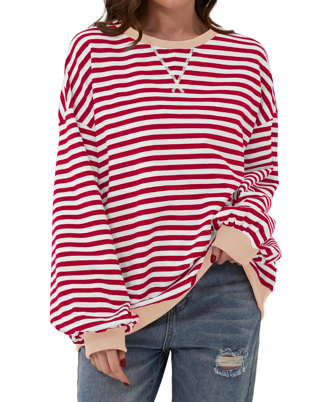 🔥50% de réduction😲 - T-shirt à manches longues et col rond rayé à la mode pour femmes