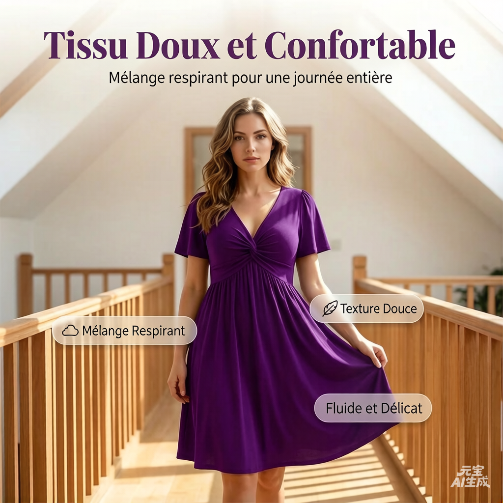 👗✨ PROMO LIMITÉE 50% ! Robe Femme en V à Devant Bouclé – Tissu Fluide Doux, Poches Latérales, Coupe Large, 4 Couleurs, Taille XL-5XL, Parfaite pour Toutes Occasions 🌺