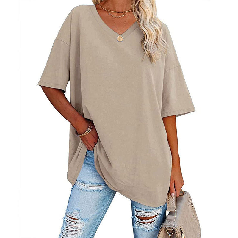 👚 PROMO LIMITÉE 50% DE RÉDUCTION ! 💥 T-Shirt Femme Col V – Coton Premium, Coupe Ample, Bas Évasé ✨
