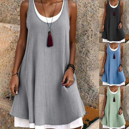 ⏰ DERNIER JOUR – 50% DE RÉDUCTION ! 💃 Robe Débardeur Décontractée pour Femme – Ample, Sans Manches & Effet Deux-Pièces – Tissu Coton Respirant – Parfaite pour l’Été ☀️👗✨