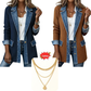 Manteau en maille côtelée élégant pour femme avec empiècements en jean