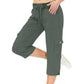 ✨Vente chaude 50% de rabais💖Pantalon cargo 3/4 taille haute uni pour femme avec cordon de serrage