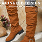 Bottes à genoux froissées pour femmes avec sangles à boucles