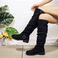 Bottes à genoux froissées pour femmes avec sangles à boucles