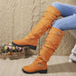 Bottes à genoux froissées pour femmes avec sangles à boucles