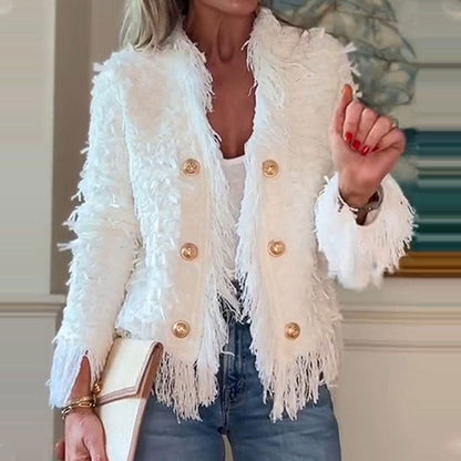 🩷Manteau court à boutons et pompons pour femme🧥