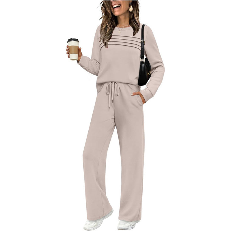 ⏳Offre spéciale à durée limitée⏰✨ Ensemble Femme Confort – Haut Ras du Cou & Pantalon à Cordon 👕👖