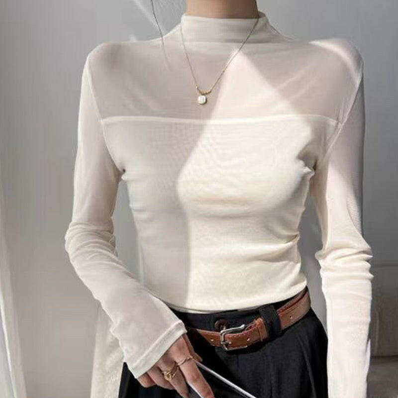 💃Dernier jour des soldes -50 % de réduction🎉Haut à manches longues transparent en maille scintillante pour femme