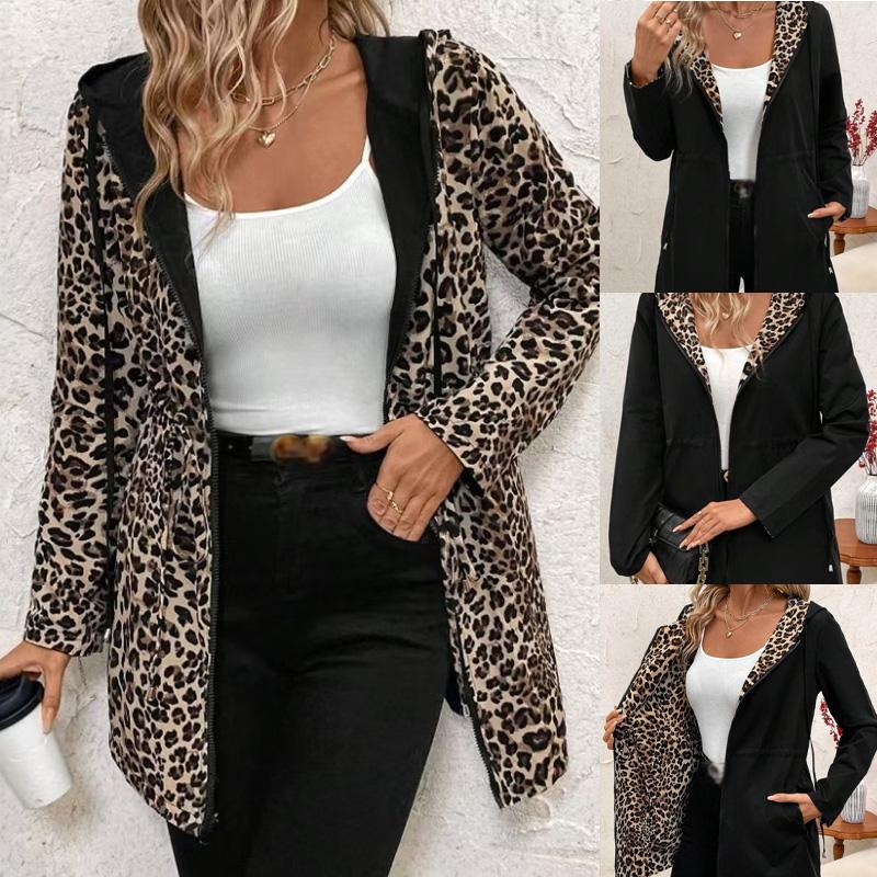 Liquidation totale！✨Nouveaux styles✨Manteau à capuche imprimé léopard double face