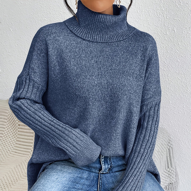 👜 -50 % sur toute la mode femme ! ✨！💖Pull femme tendance de couleur unie avec épaules tombantes, col montant et grosse maille
