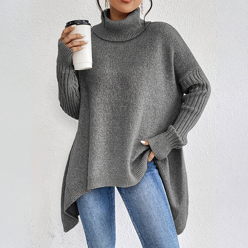 👜 -50 % sur toute la mode femme ! ✨！💖Pull femme tendance de couleur unie avec épaules tombantes, col montant et grosse maille