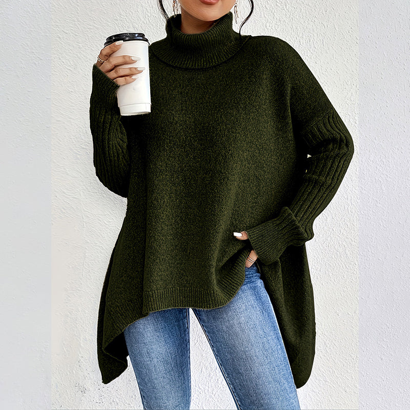 👜 -50 % sur toute la mode femme ! ✨！💖Pull femme tendance de couleur unie avec épaules tombantes, col montant et grosse maille