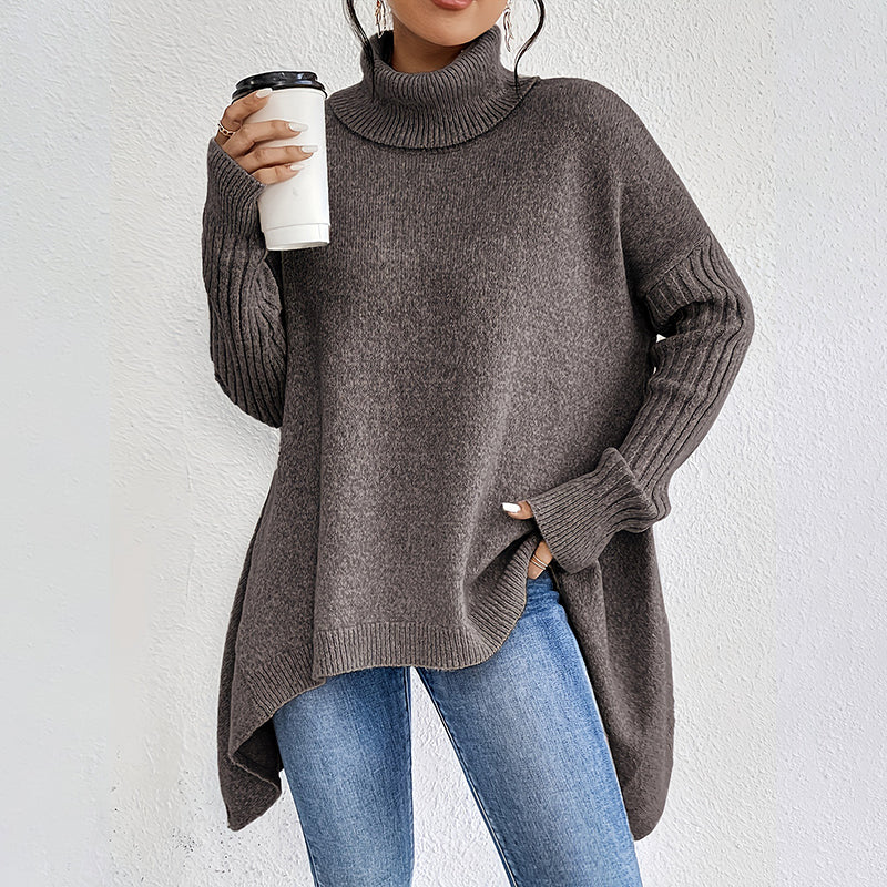 👜 -50 % sur toute la mode femme ! ✨！💖Pull femme tendance de couleur unie avec épaules tombantes, col montant et grosse maille
