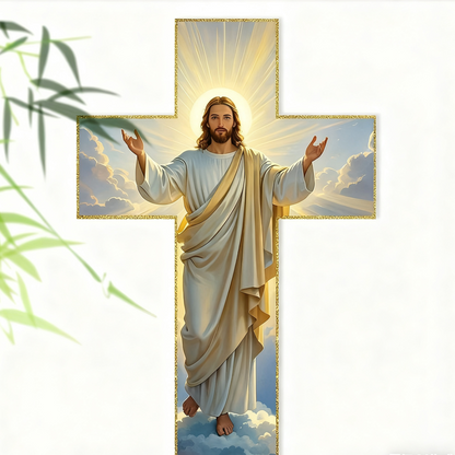 🔥 Offre Limitée ! ✨ Décoration Murale Croix Jésus Rétro - Bordure Dorée Élégante, Acrylique Lumineux, Symbole de Foi Inspirant ✝️✨