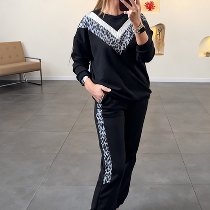 Ensemble de survêtement décontracté à imprimé léopard pour femme