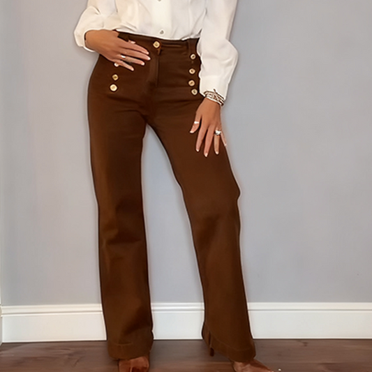 Jean évasé taille haute à boutons sur le devant pour femme