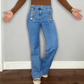 Jean évasé taille haute à boutons sur le devant pour femme