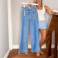 Jean évasé taille haute à boutons sur le devant pour femme