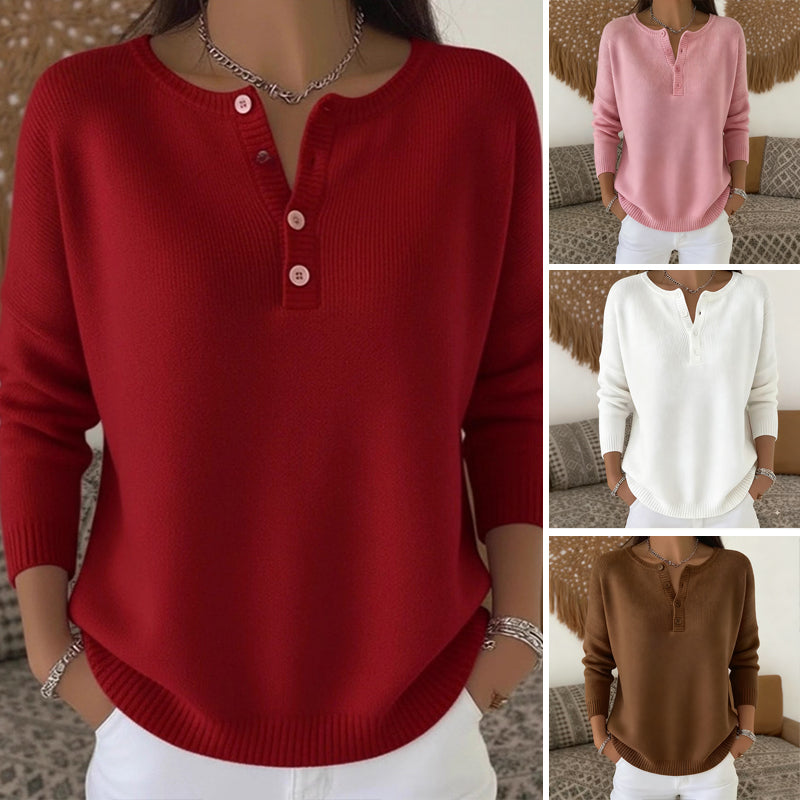 💖Soldes ! Prix cassés💖Pull en Maille à Col en V avec Boutons pour Femme